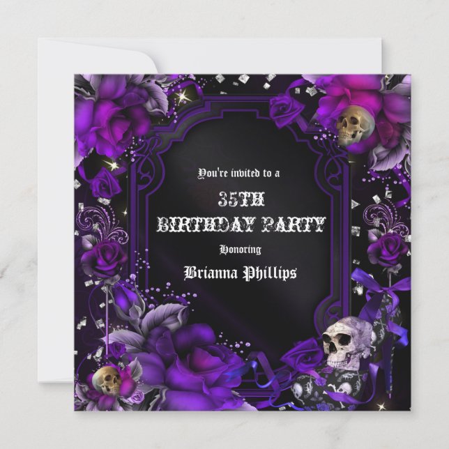 Invitation Gothique Fleurs Roses Noires Violettes  (Devant)
