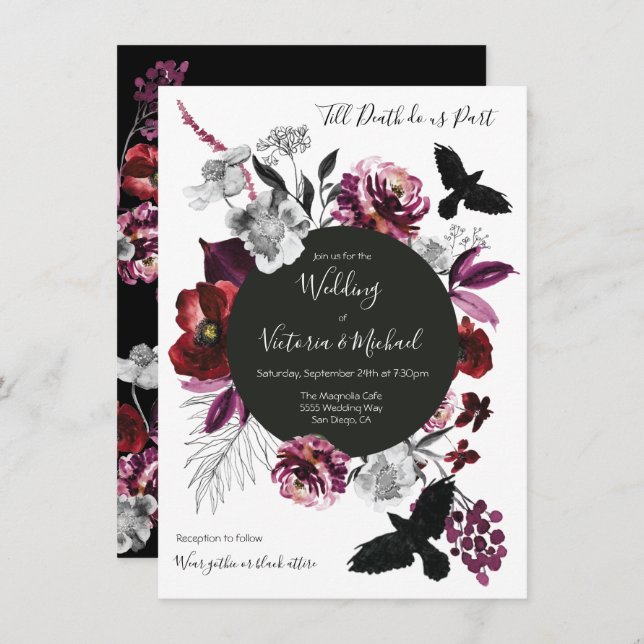 Invitation Gothique Floral Dark & Moody Mariage (Devant / Derrière)