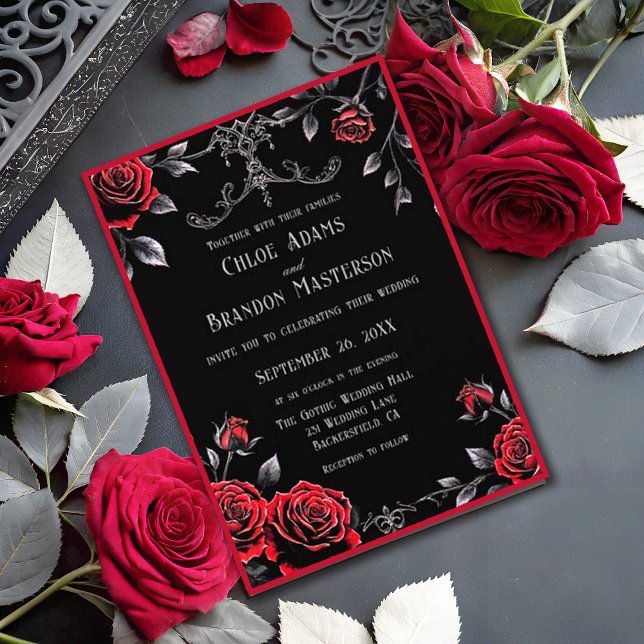 Invitation Gothique Floral rouge et noir Mariage design (Créateur téléchargé)