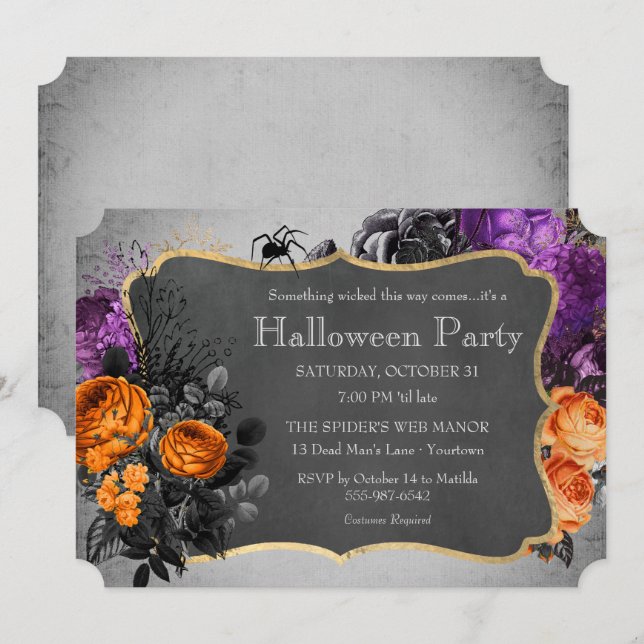Invitation Gothique Floral Spider Halloween Party (Devant / Derrière)