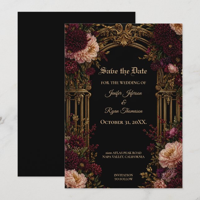 Invitation gothique florale lunatique pour annonce (Devant / Derrière)