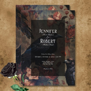 Invitation Gothique foncé Vintage Blush Floral et Ravens noir