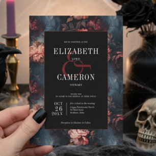 Invitation Gothique foncé Vintage rouge et rose Mariage flora