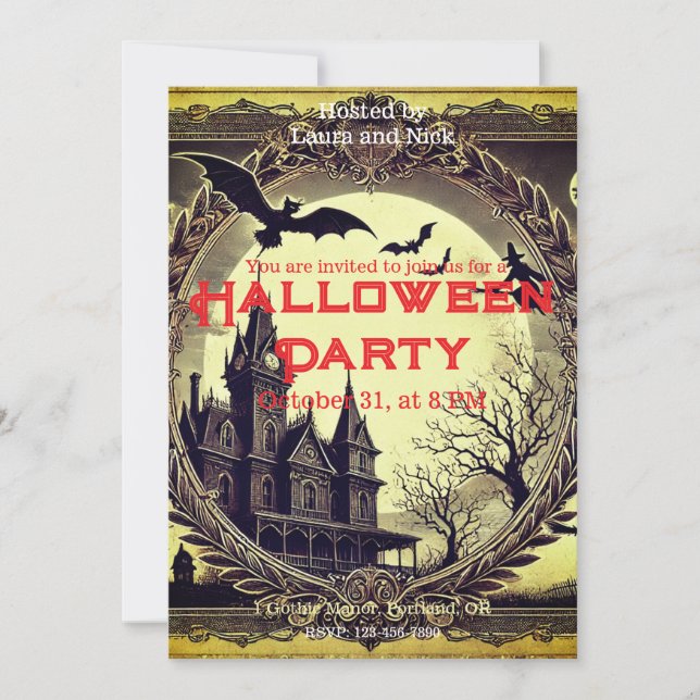 Invitation Gothique foncé Vintage victorien Éffrayant Hallowe (Devant)