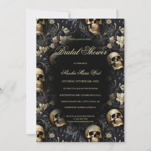 Invitation Gothique Gold Floral Skuls Moody Fête des mariées
