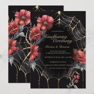 Invitation Gothique Gold & Red Spider Floral Web Handfasting