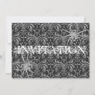 Invitation Gothique Grunge Damask Party Rouge & Noir avec/ Ar