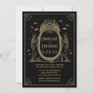 Invitation Gothique Hallomariage Gold Squelette Mariage