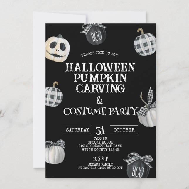 Invitation Gothique Halloween Citrouille Carving & Costume Pa (Devant)