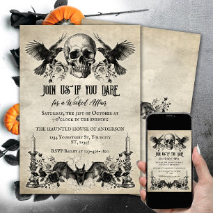 Invitation Gothique Halloween crâne bougie corbeau corbeau no