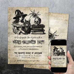 Invitation Gothique Halloween crâne d'araignée de ciel