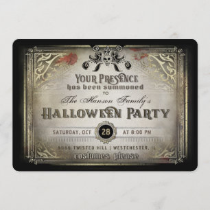 Invitation Gothique Halloween Elegance Party Black & Gold Ske