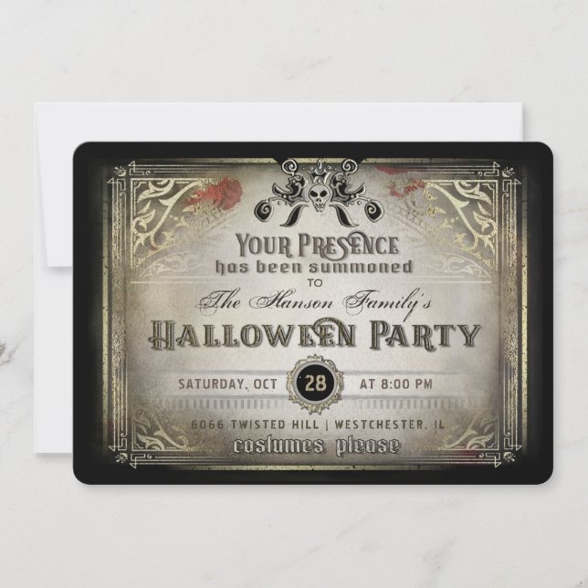 Invitation Gothique Halloween Elegance Party Black & Gold Sku (Devant)