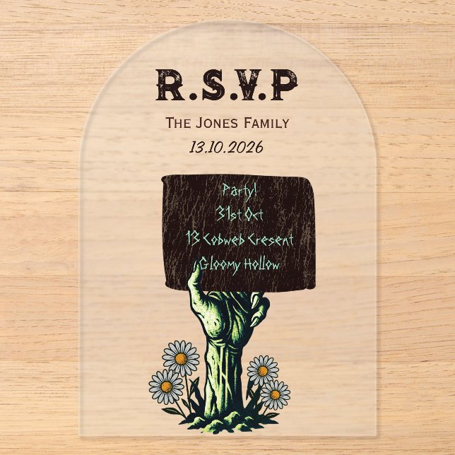 Invitation gothique Halloween Main de zombie  (Recto)