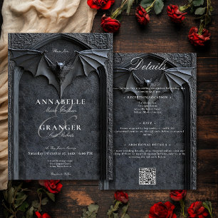 Invitation Gothique Halloween Noir chauve-chauve-souris et ar