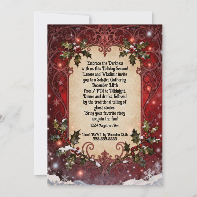 Invitation Gothique Holly à la fête de Noël rouge (Devant)