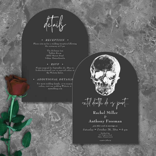 Invitation Gothique Jusqu'À La Mort Crâne Arc Mariage Deux Cô (Gothic Until Death Skull Arch Wedding Two Sided Invitation)