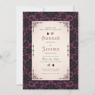 Invitation Gothique Magenta Vintage Black Lace Rose Invitatio