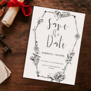 Invitation Gothique Main dessinée Fleurs Crâne Enregistrer la