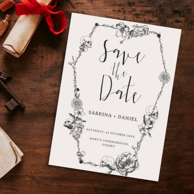 Invitation Gothique Main dessinée Fleurs Crâne Enregistrer la (Créateur téléchargé)