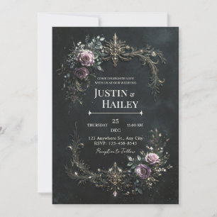 Invitation Gothique Mariage Filigrane Rose Or Violet