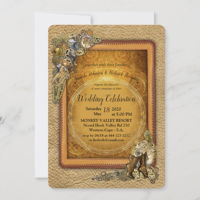 Invitation Gothique - Mariage Steampunk En cuir (Devant)
