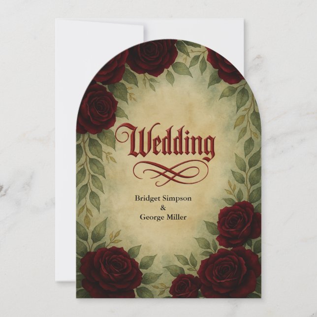 Invitation gothique médiéval antique vintage rose mariage (Devant)