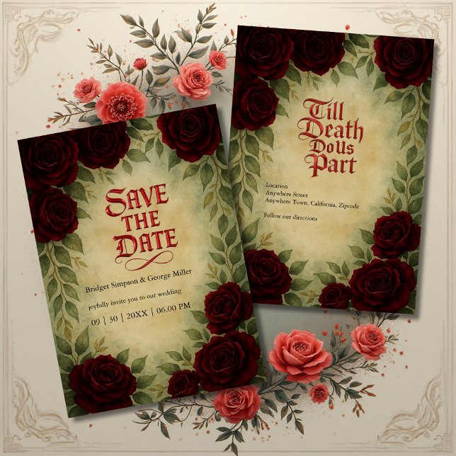 Invitation Gothique Médiéval antique Vintage Rose mariage (Créateur téléchargé)