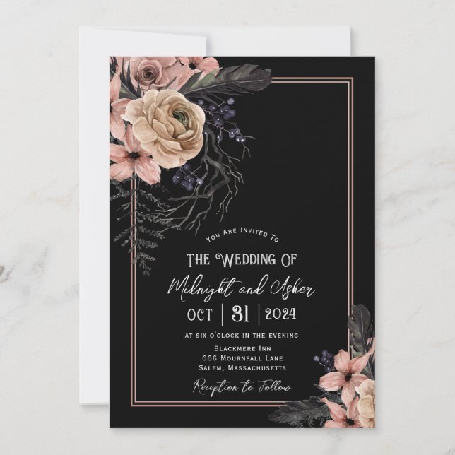 Invitation Gothique Moody Floral Mariage (Devant)