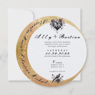 Invitation Gothique Moon Moody Black Floral Raven Mariage de 