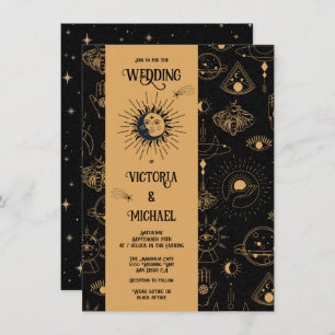Invitation Gothique Mystique Lune Étoiles Moth Mariage foncé 