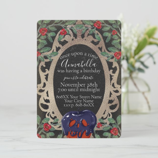 Invitation Gothique Neige Blanche Fée Conte Thème Fête (Debout devant)