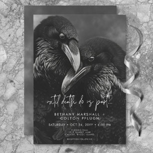 Invitation Gothique noir & blanc corbeau Embrasser Mariage