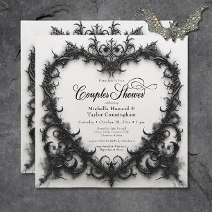 Invitation Gothique Noir & Blanc Filigree Coeur Couples Douch