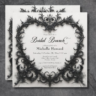 Invitation Gothique Noir & Blanc Filigree Heart Bridal Brunch