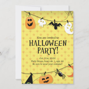 Invitation Gothique Noir Crâne d'or Halloween Costume Party
