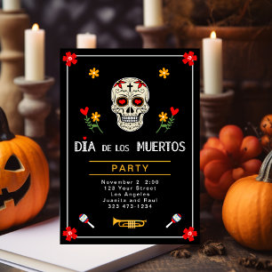 Invitation Gothique noir Dia de los Muertos Sugar Skull Fleur