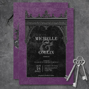 Invitation Gothique noir double arc et noir Rose violet