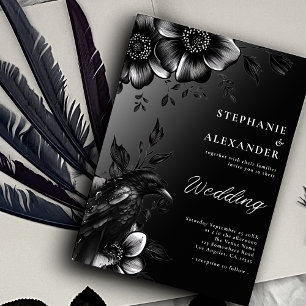 Invitation Gothique noir noir corbeau Mariage floral