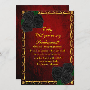 Invitation Gothique Noir Rose sang Rouge Mariage Bridesmaid