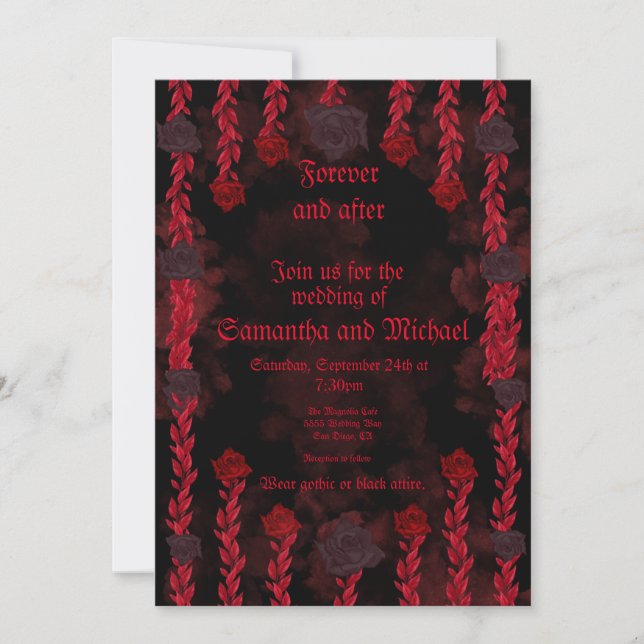 Invitation Gothique personnalisable roses noires et rouges  (Devant)