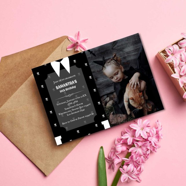 Invitation Gothique Petite fille en robe noire Anniversaire P (Créateur téléchargé)