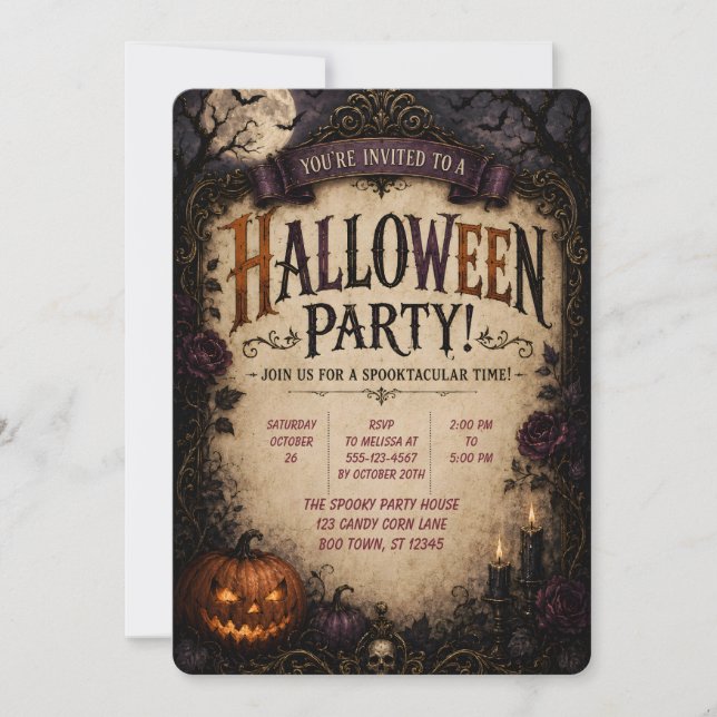 🎃 Invitation gothique pour soirée Halloween à thè (Devant)