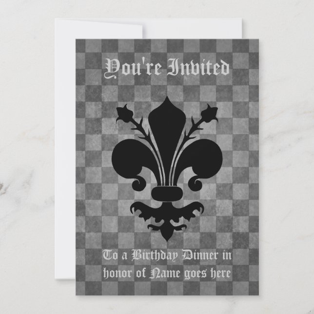 Invitation Gothique punk noir fleur de lis Anniversaire Dîner (Devant)
