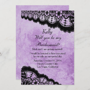 Invitation Gothique Purple Grunge Black Lace Mariage Bridesma
