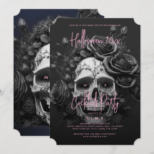 Invitation Gothique Rétro Adulte Halloween Party Crâne rose