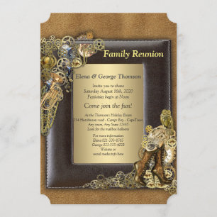 Invitation Gothique - Réunion de famille Steampunk or