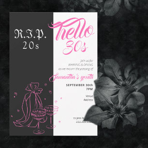 Invitation Gothique RIP 20s Bonjour 30s Anniversaire Rose Noi
