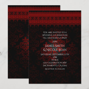 Invitation gothique romantique en damas rouge noir