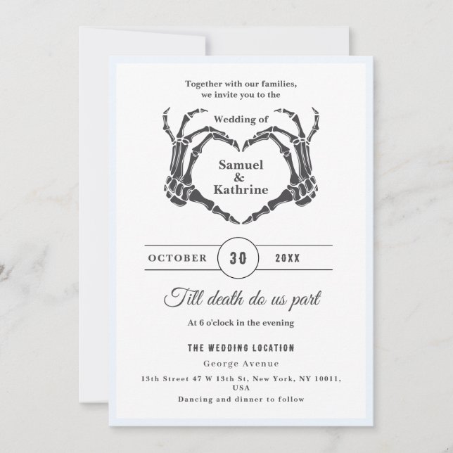 Invitation Gothique Romantique Squelette main Halloween Maria (Devant)